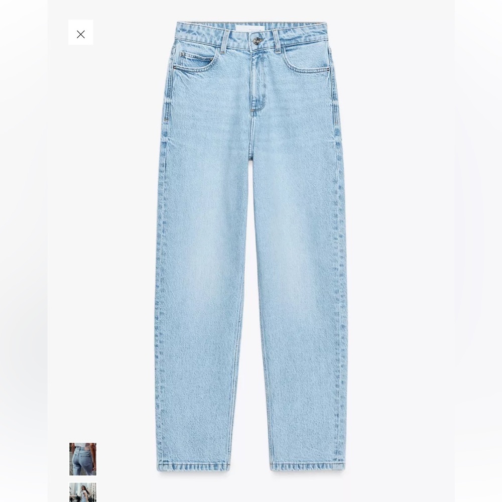 Zara Women High Rise Ankle Length Straight Leg Jeans‎ S 6 Stone Wash Mom Jeans